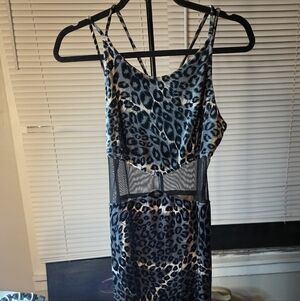 Leopard Print Mesh Panel Dress